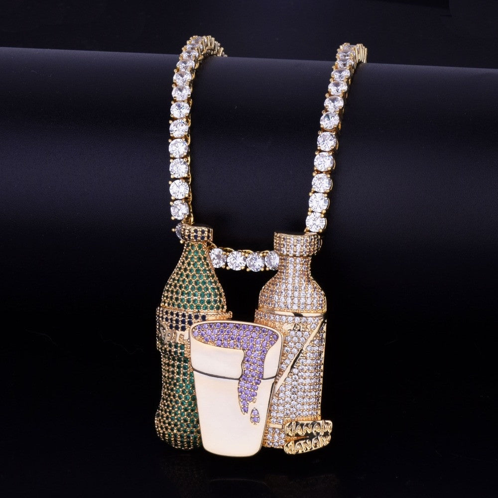 Hip Hop 18k Gold .925 Silver Sprite Bottle Purple Cup Combo