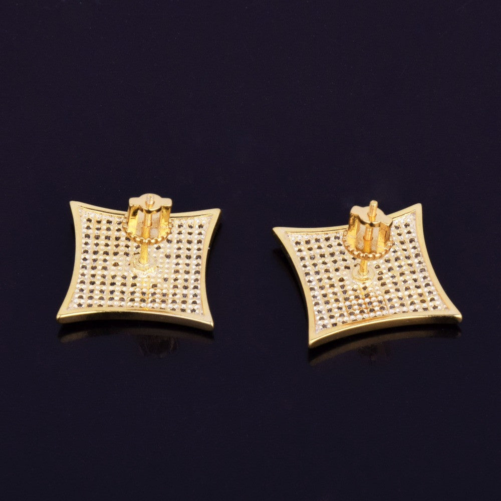 FreeMason | Flooded Ice Square Masonic 18k Gold 925 Silver Hip Hop Earrings