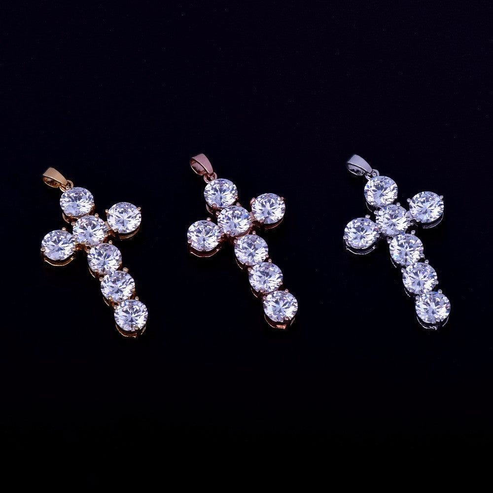 Luxe Stone |  24k .925 Silver Rose Gold Handset 5A Ice Stone Cross Pendant