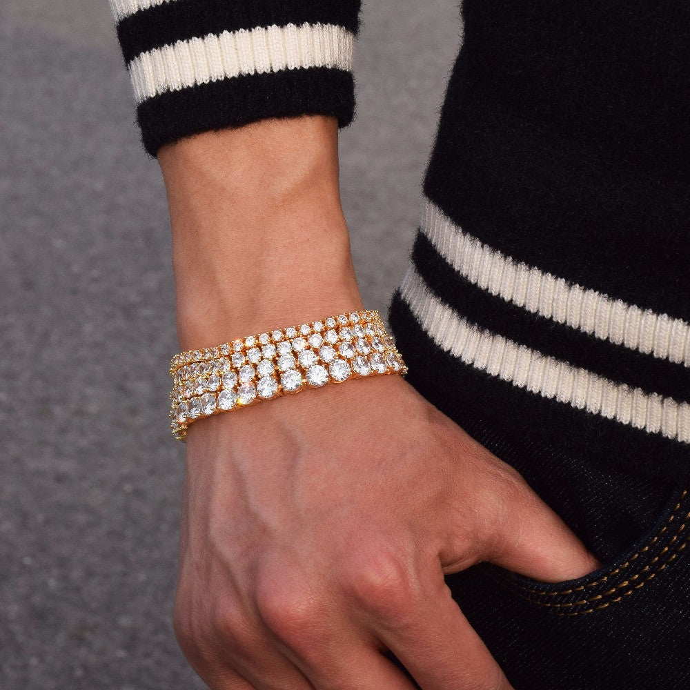 24k Iced Simulate Diamond Rose Gold Silver Tennis Chain Hip Hop Bracelet 