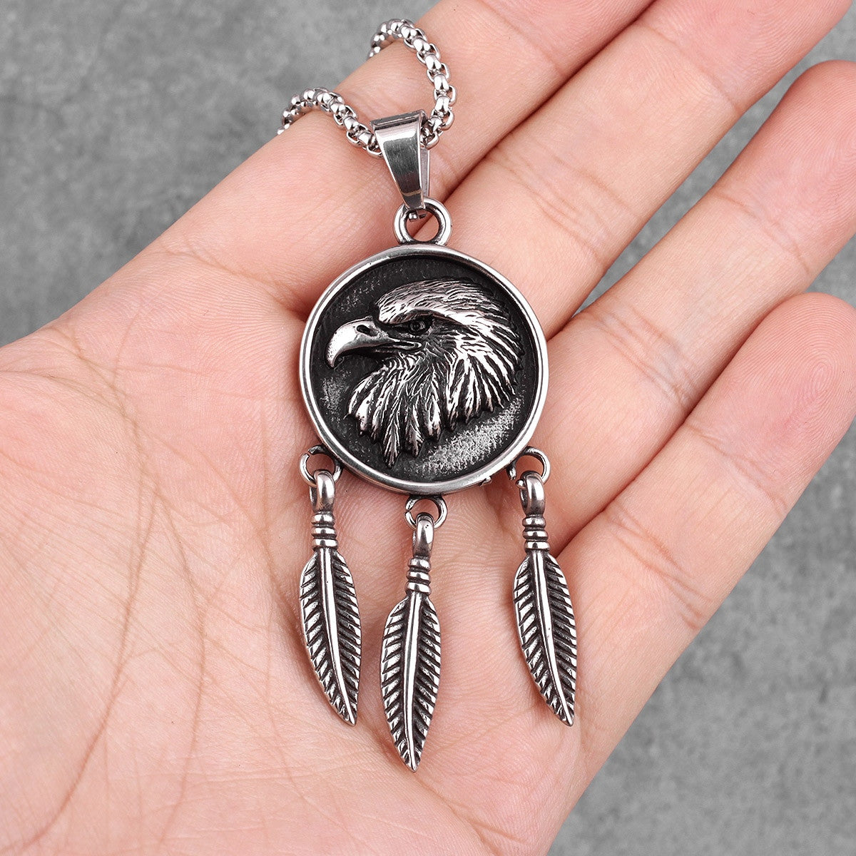 Native Of America Tribal No Fade Stainless Steel Eagle Feathers Pendant Chain Necklace