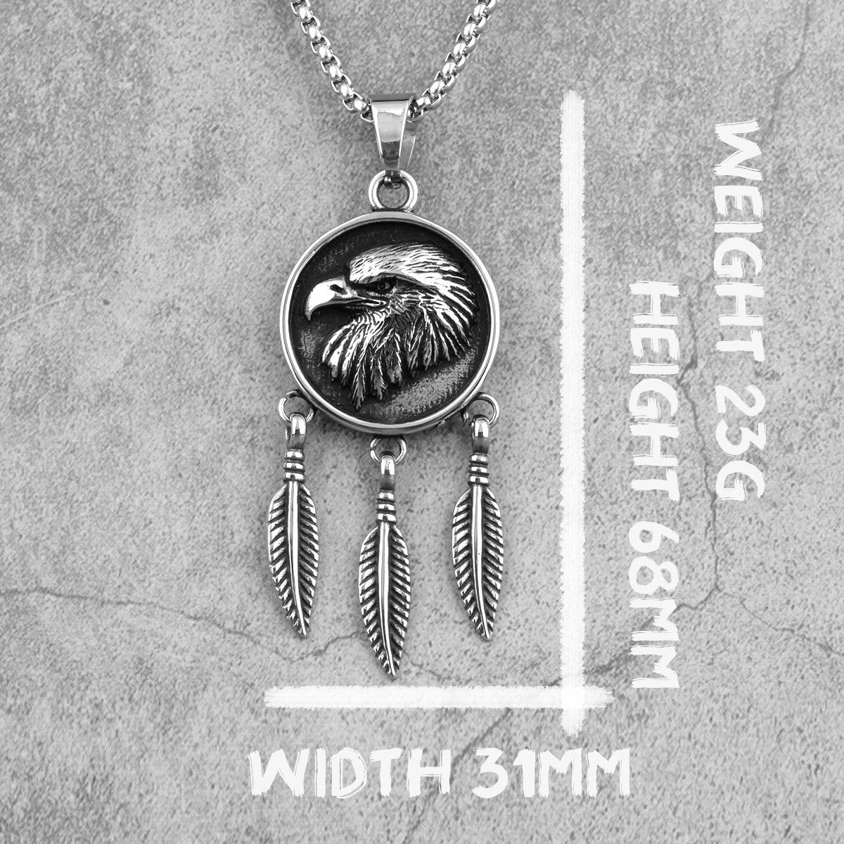 Native Of America Tribal No Fade Stainless Steel Eagle Feathers Pendant Chain Necklace