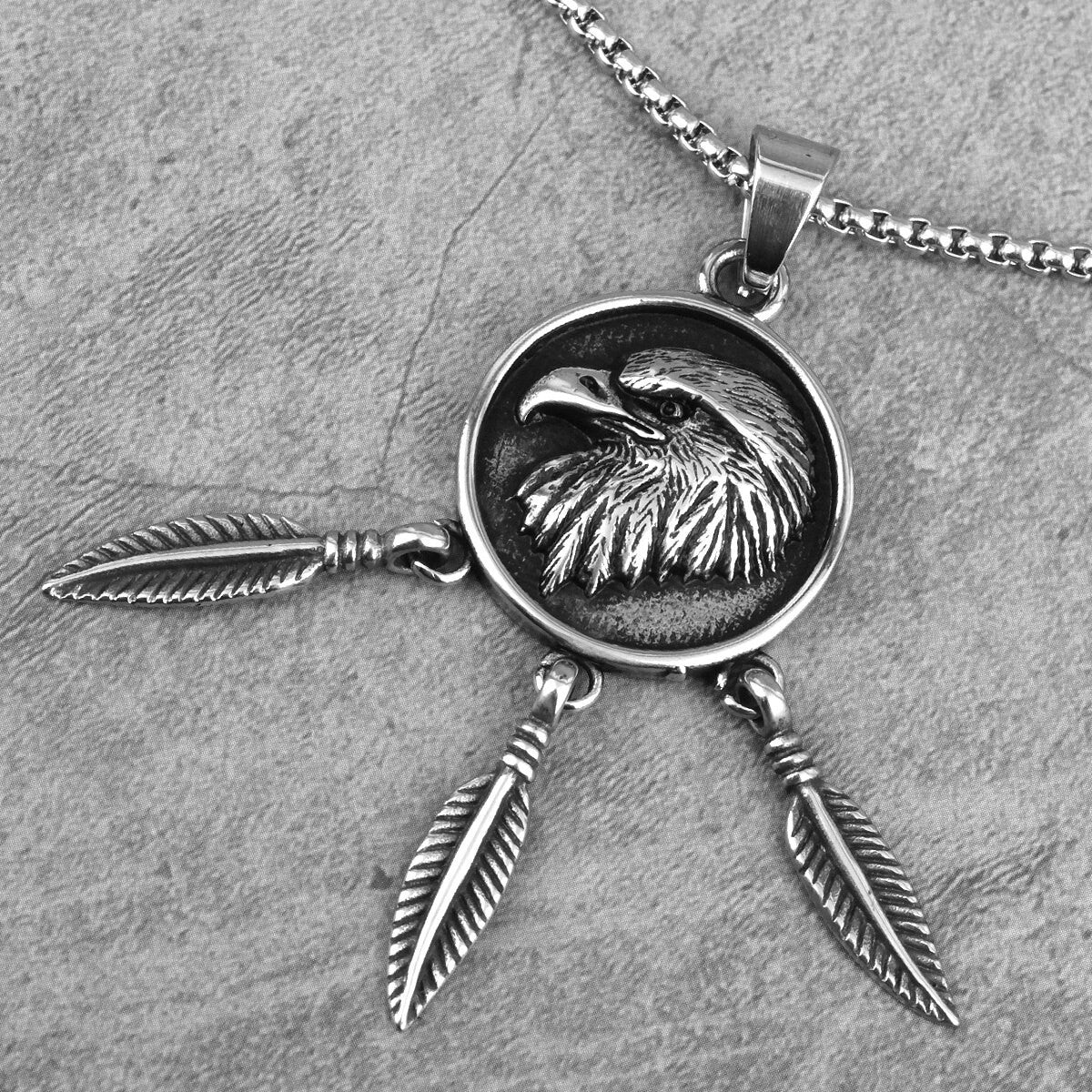 Native Of America Tribal No Fade Stainless Steel Eagle Feathers Pendant Chain Necklace