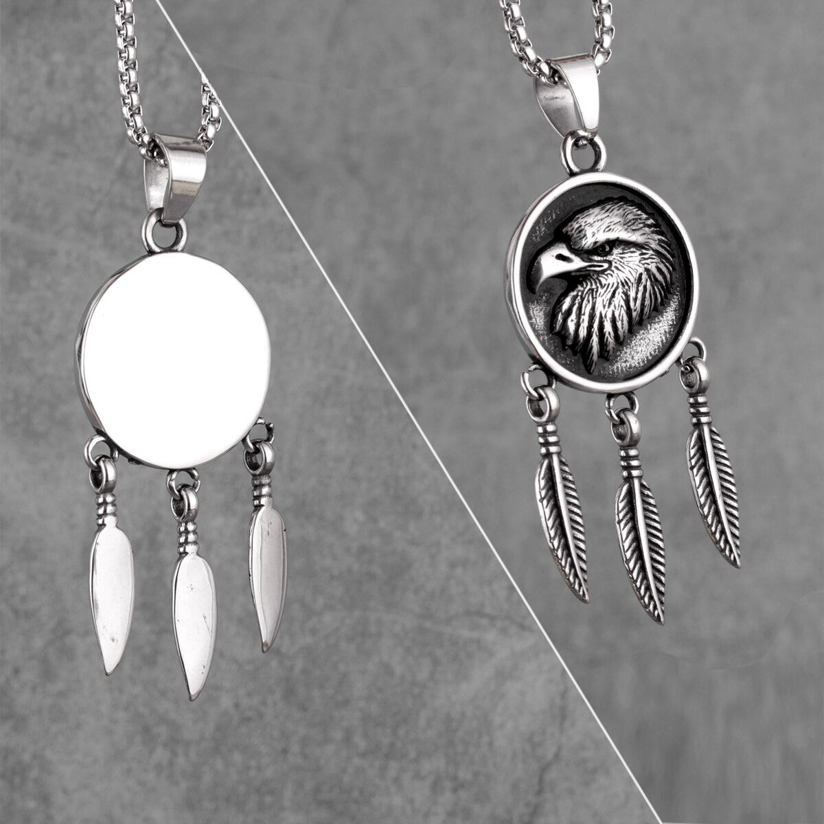 Native Of America Tribal No Fade Stainless Steel Eagle Feathers Pendant Chain Necklace