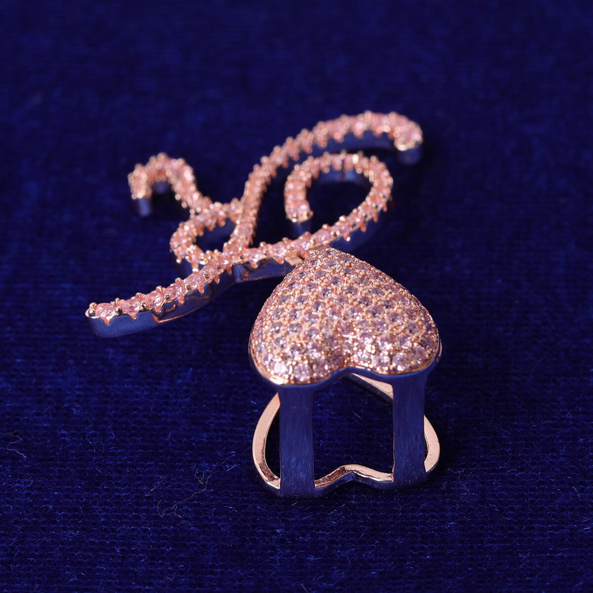 Ladies Bling Fashion Heart Custom Cursive Letter Initial Bling Necklaces