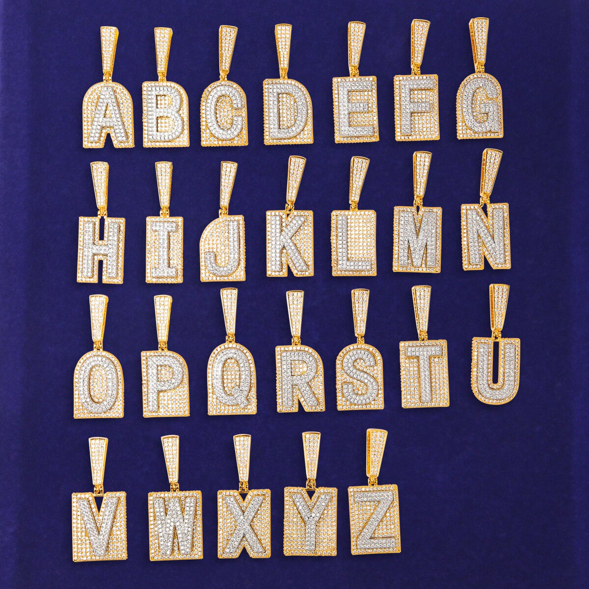 New Street Wear Raised Silver Letter Initial Chain 18k Gold Flooded Ice Letter Pendant