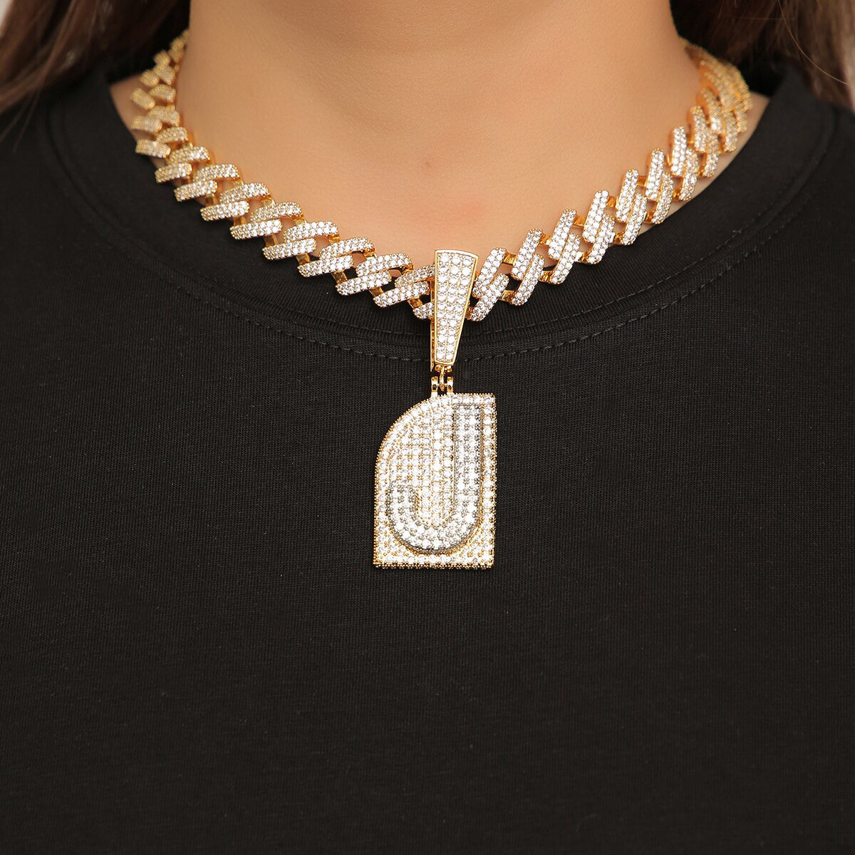 New Street Wear Raised Silver Letter Initial Chain 18k Gold Flooded Ice Letter Pendant