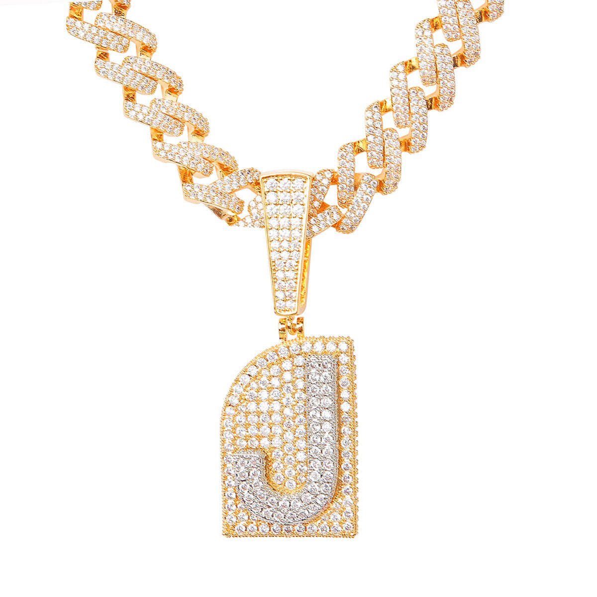 New Street Wear Raised Silver Letter Initial Chain 18k Gold Flooded Ice Letter Pendant