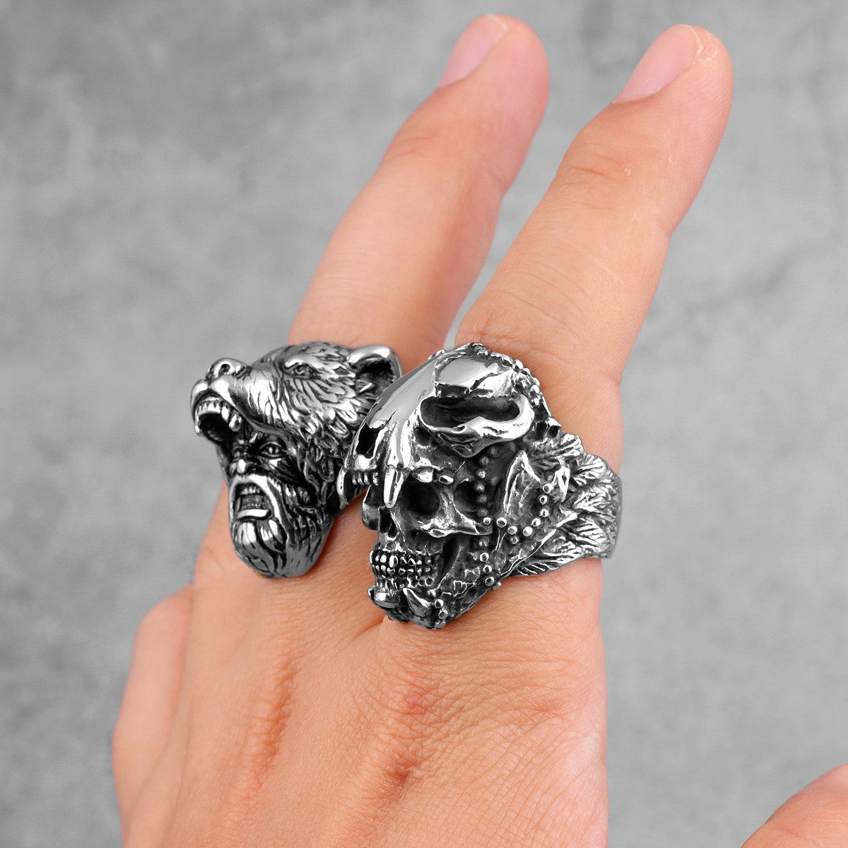 Mens No Fade Stainless Steel Jaguar Warrior Skull Vintage Street Wear Rings