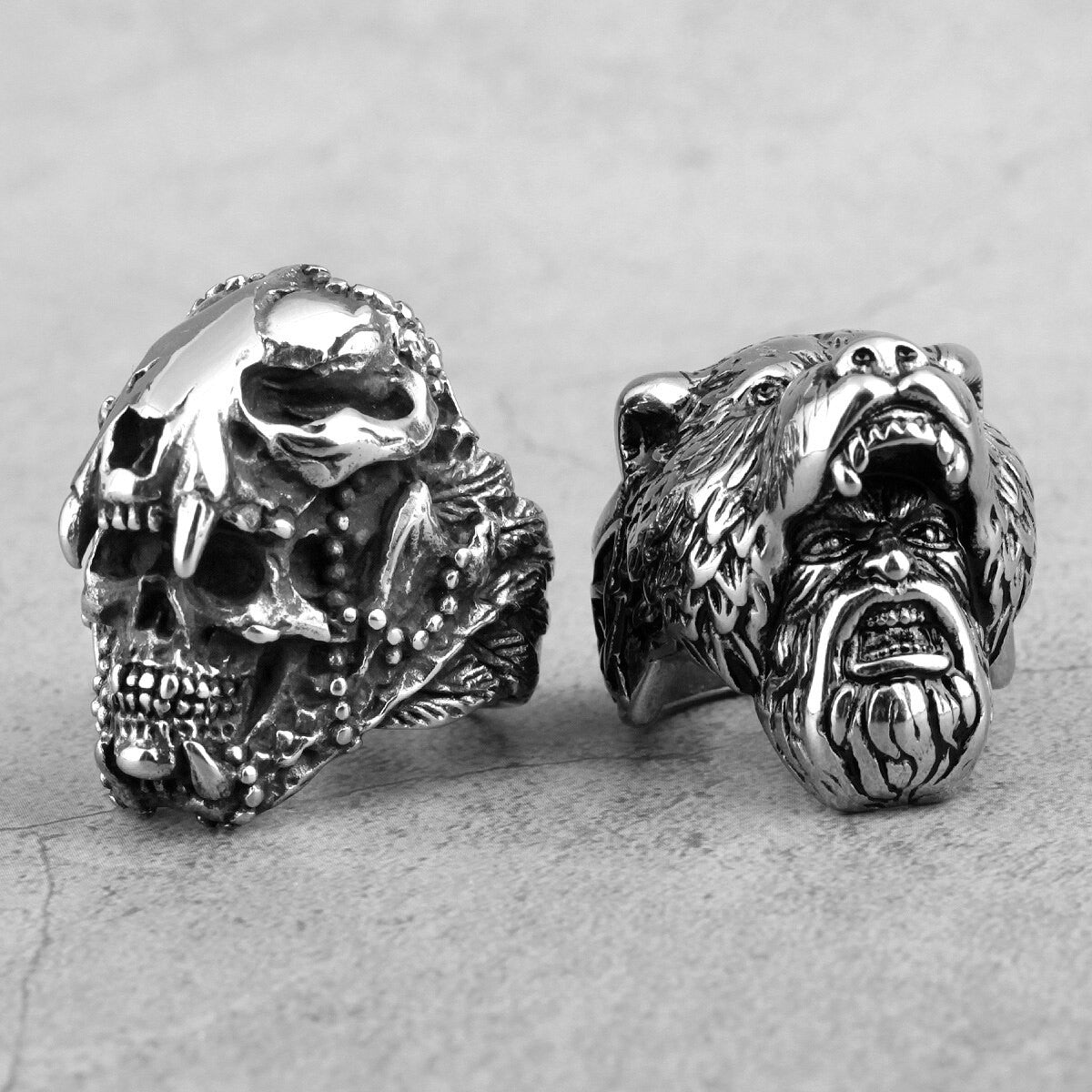Mens No Fade Stainless Steel Jaguar Warrior Skull Vintage Street Wear Rings