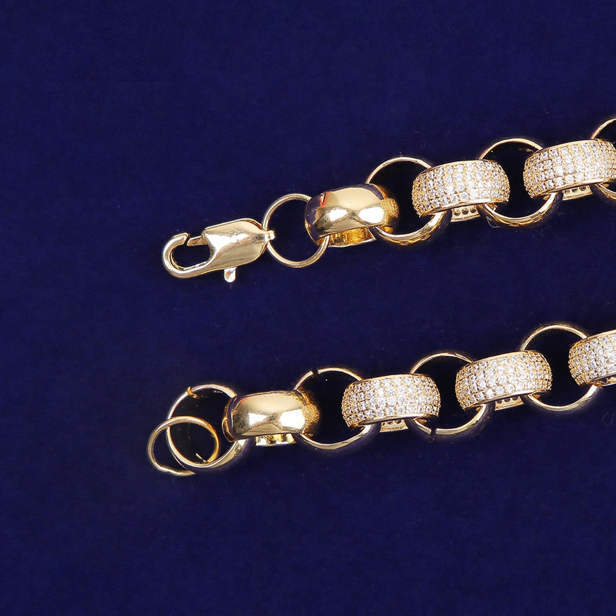 Flooded Ice 18k Gold .925 Silver 10mm Open Rolo Link Hip Hop Jewelry Chain Bracelet Set