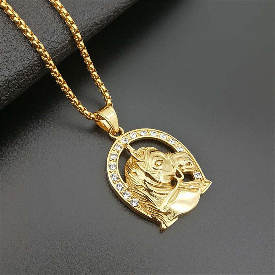 Lucky Horseshoe Horse 18k Gold Stainless Steel No Fade Pendant Chain Necklace