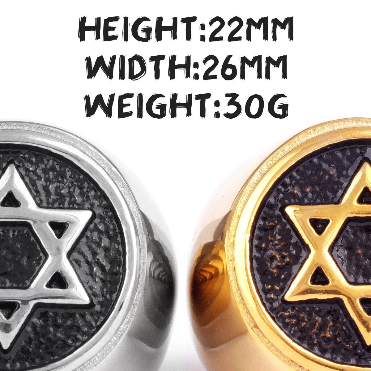 Mens Star Of David Hexagram Solid Stainless Steel No Fade Street Wear Rings