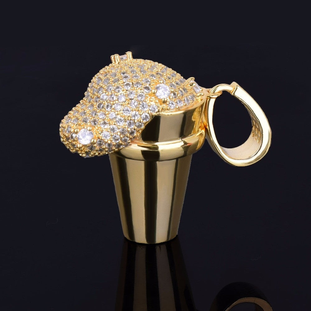 Flooded Ice 18k Gold Lean Drank Cup AAA Micro Pave Hip Hop Pendant Chain Necklace