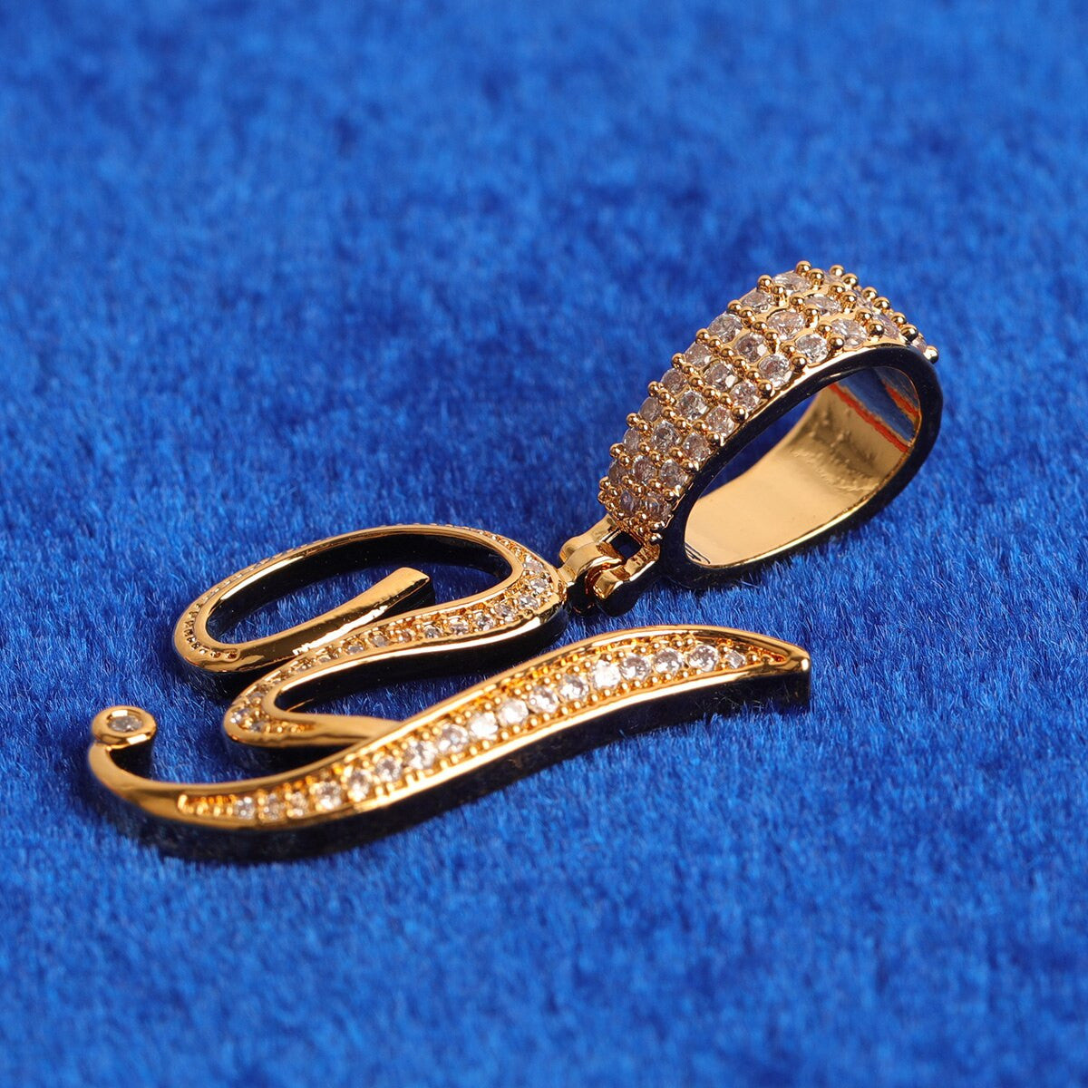 24k Gold .925 Silver 5A Simulate Diamond Cursive Letter Bling Bling Chain Necklace