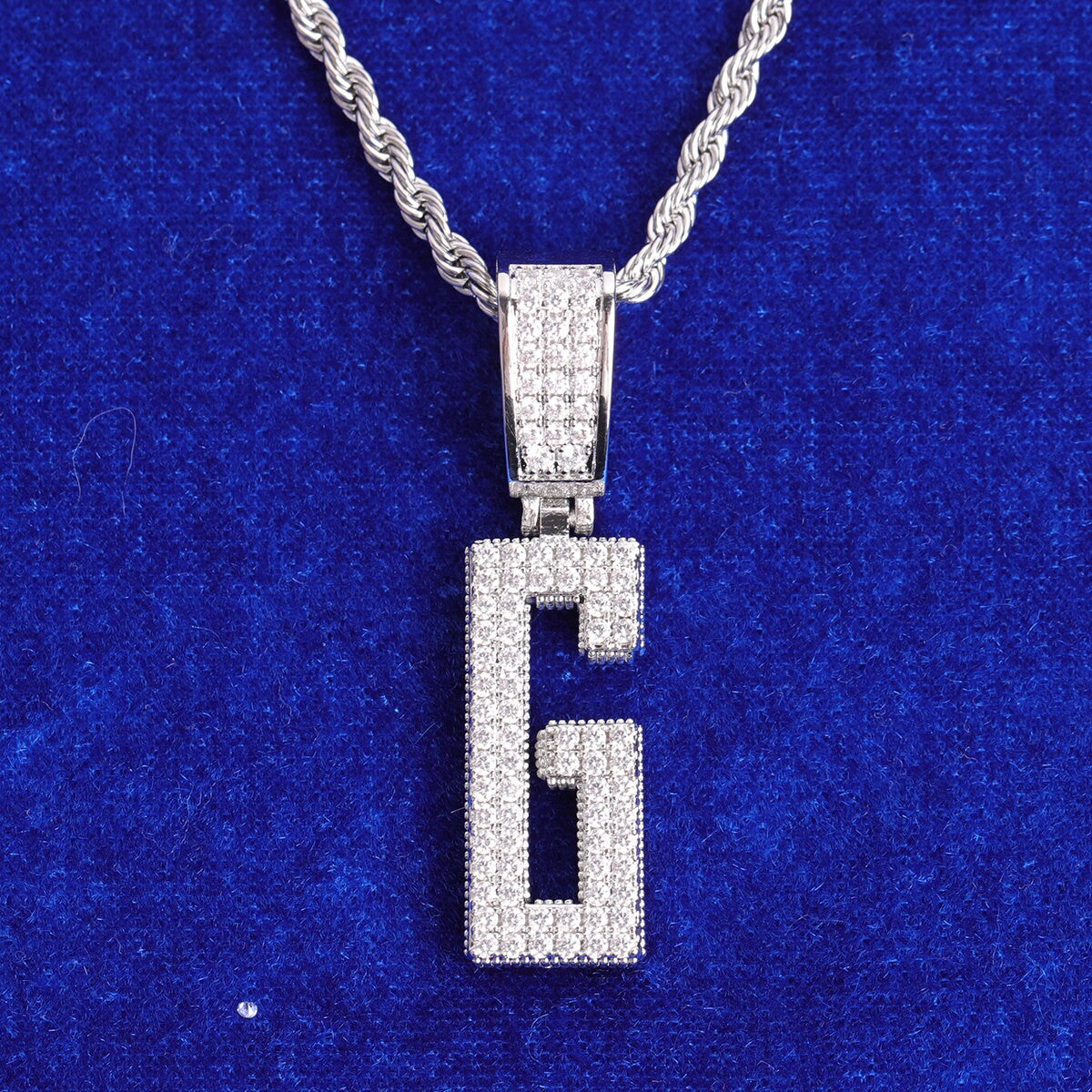 GQ-ICED | VVS Diamond CZ Flooded Ice Hip Hop Initial Pendant Chain Necklace