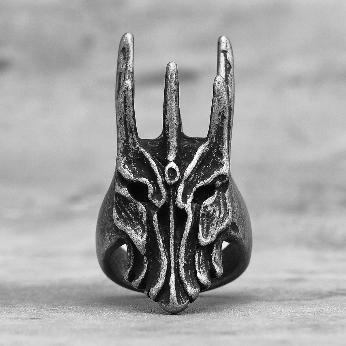 Ice Crown Stainless Steel Mens No Fade Lich King Skull Mask Rings