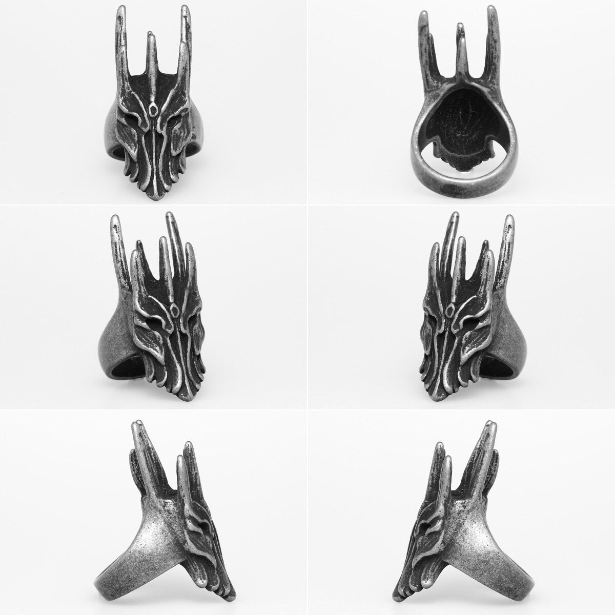 Ice Crown Stainless Steel Mens No Fade Lich King Skull Mask Rings