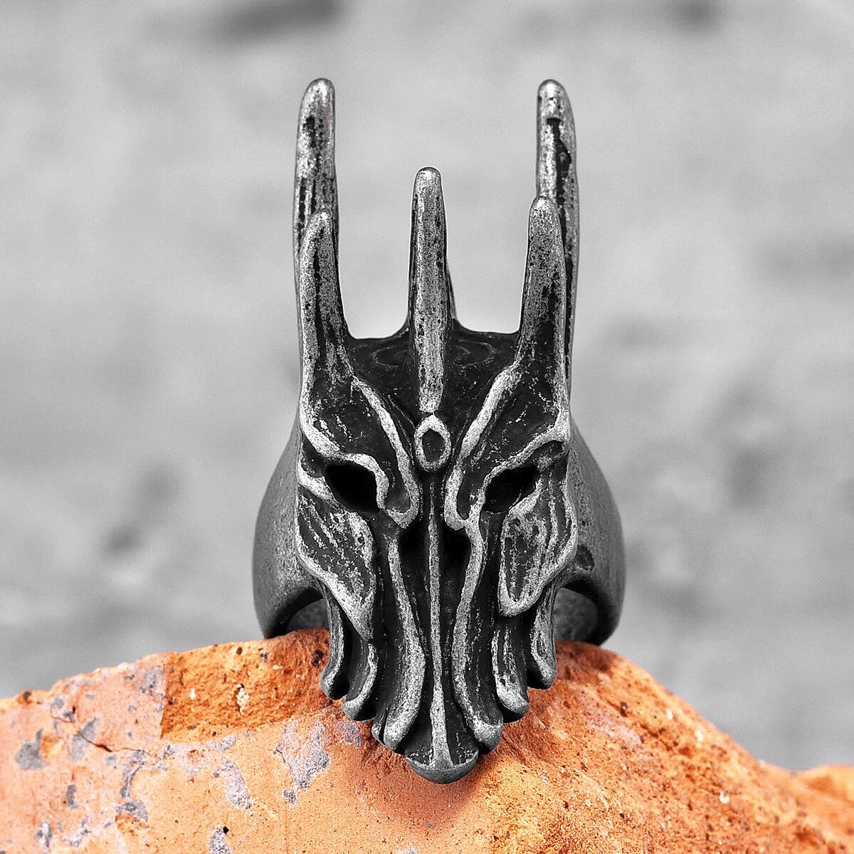 Ice Crown Stainless Steel Mens No Fade Lich King Skull Mask Rings