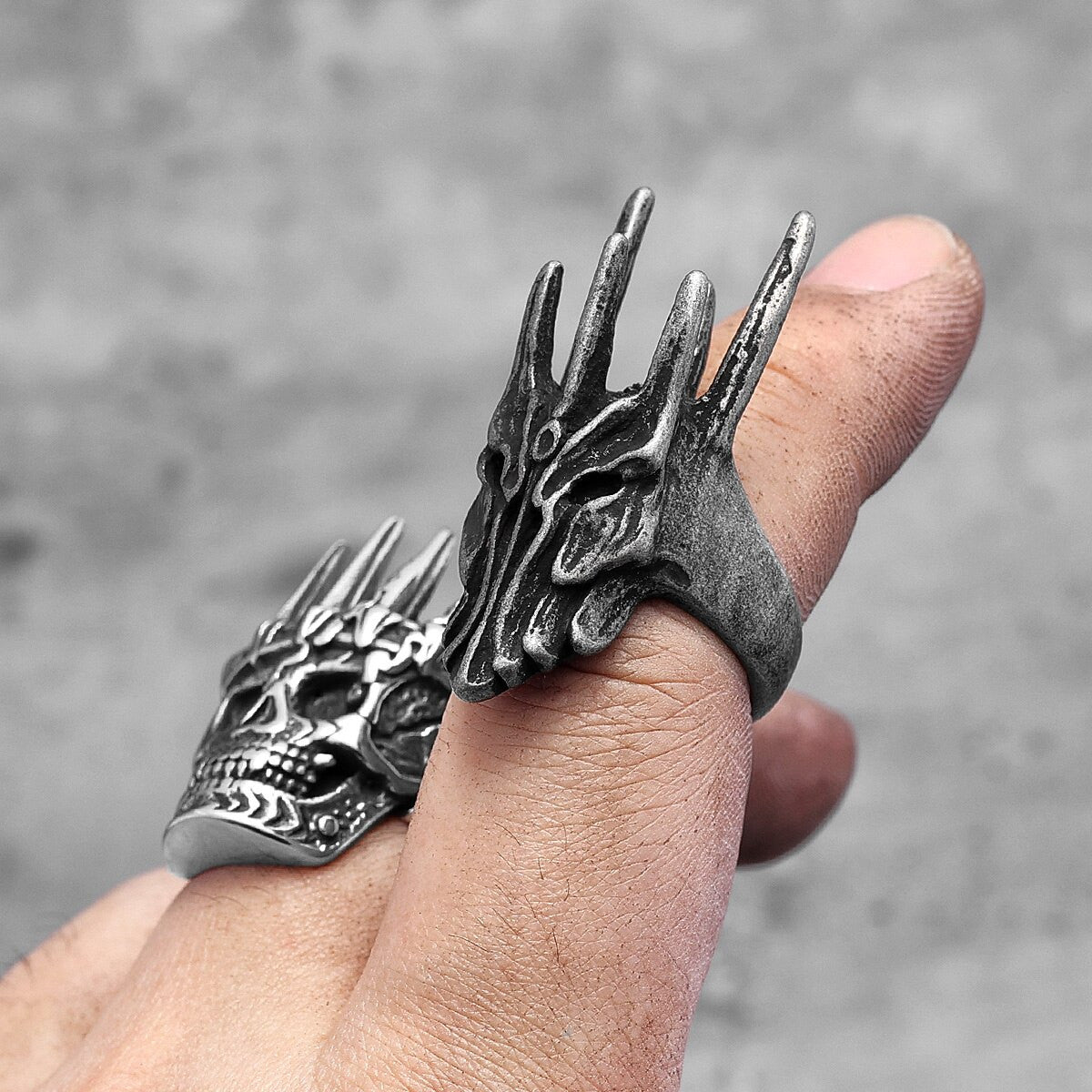 Ice Crown Stainless Steel Mens No Fade Lich King Skull Mask Rings