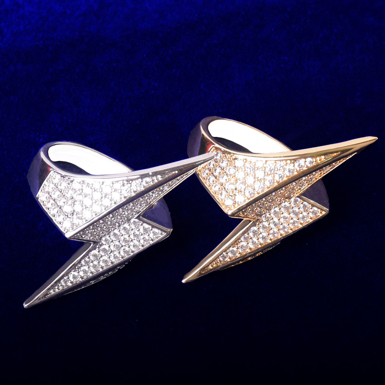 18k Gold 925 Silver Lightning Bolt AAA Micro Pave Hip Hop Rings