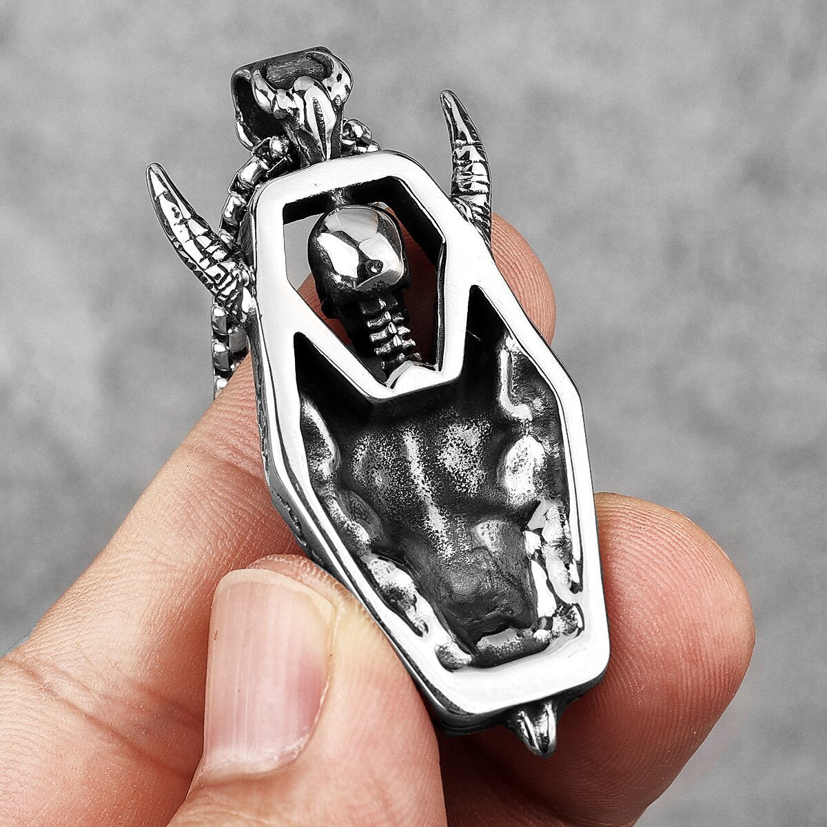 Infernal Horns | No Fade Stainless Steel Long Horned Demon Skull Trophy Pendant