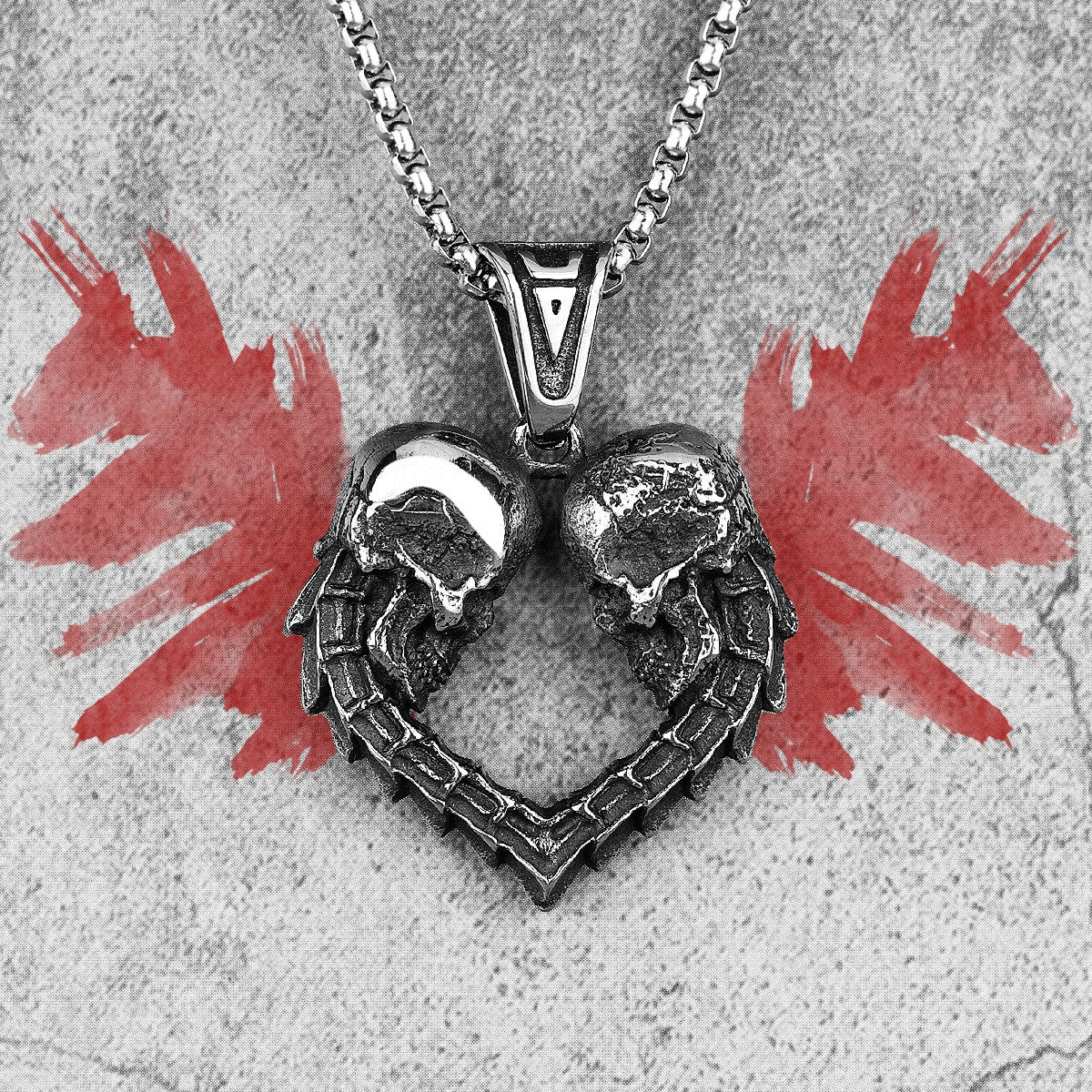 Loyalty Last Forever Love Skull Heart No Fade Silver Stainless Steel Pendant Necklace