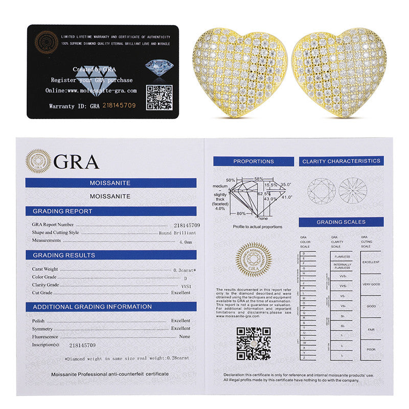 Luxury Genuine Lab Diamond .925 Sterling Silver Heart Bling Hip Hop Earrings