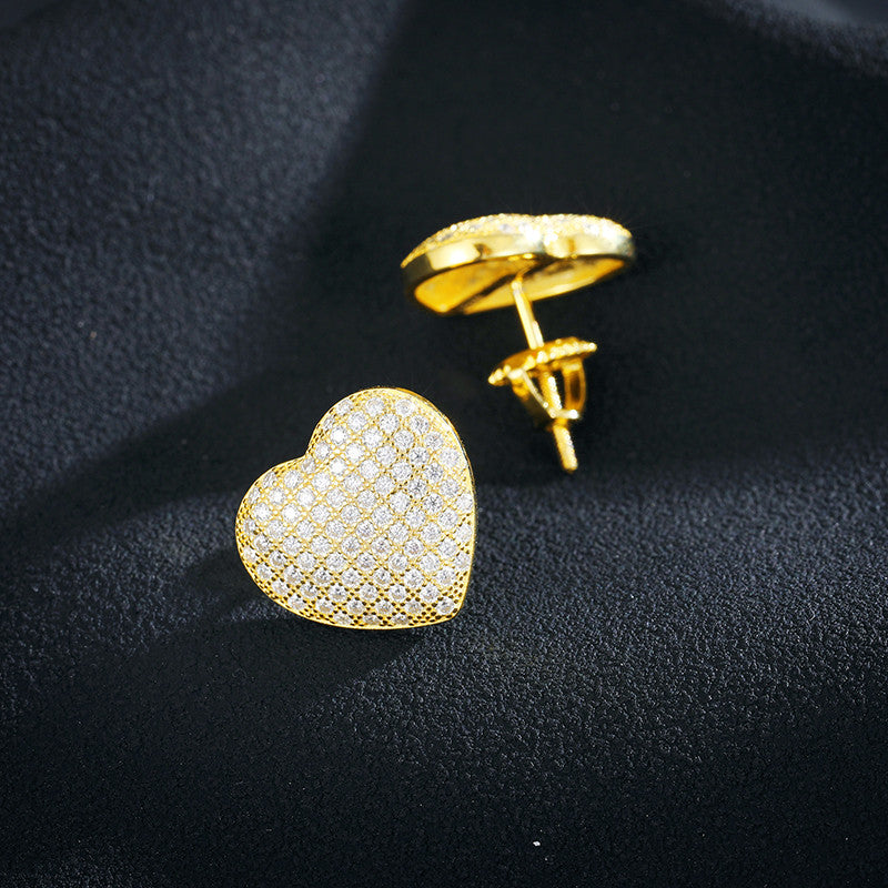 Luxury Genuine Lab Diamond .925 Sterling Silver Heart Bling Hip Hop Earrings