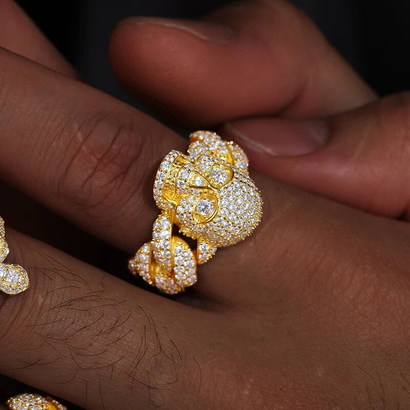 Mens 18k Gold 925 Silver Skeleton Skull Beautiful Prong Set VVS Diamond Moissanite Hip Hop Rings