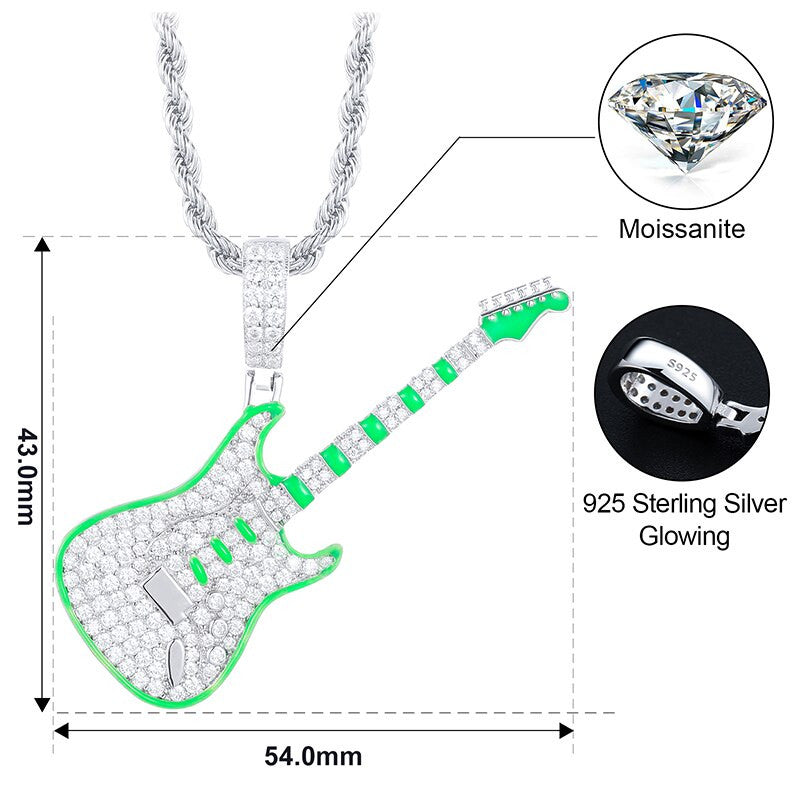 RockStar | Moissanite Diamond Glow In The Dark 925 Sterling Silver Guitar Street Rock Chain