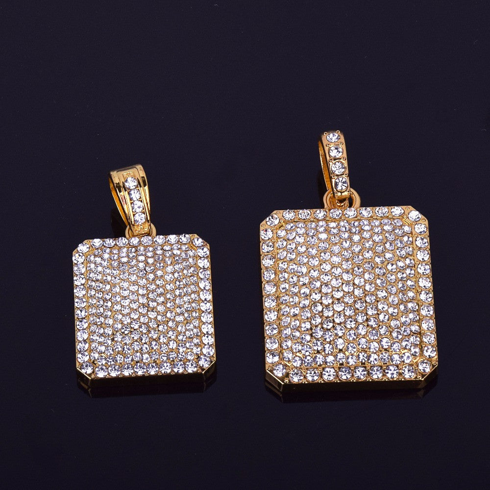 Flooded Ice 14k Gold .925 Silver Square Dog Tag Hip Hop Chain Pendant