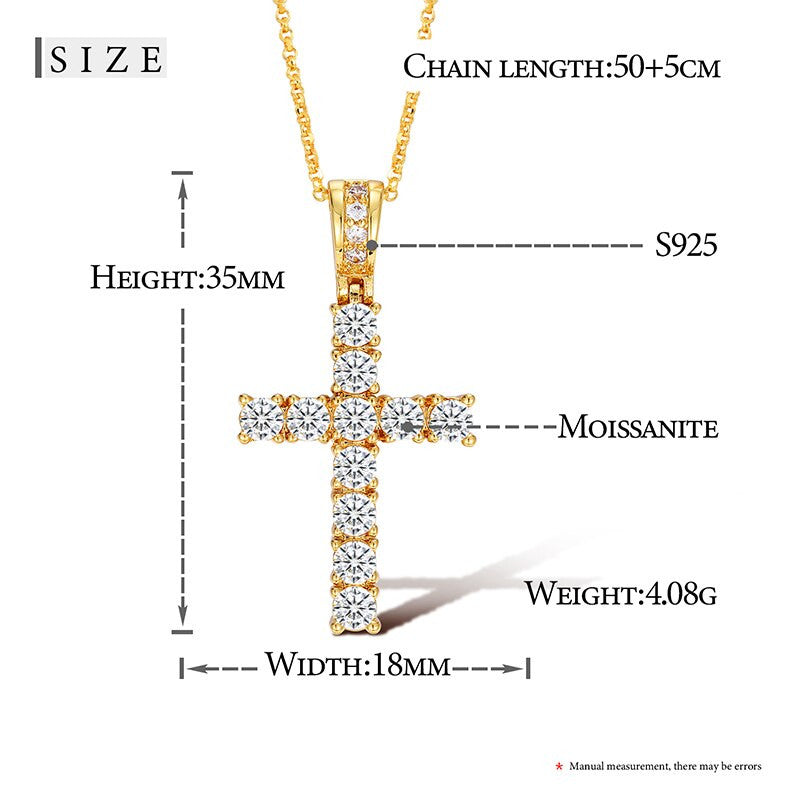 Iced Solid Sterling Silver VVS Lab Diamond Cross Pendant Hip Hop Chain