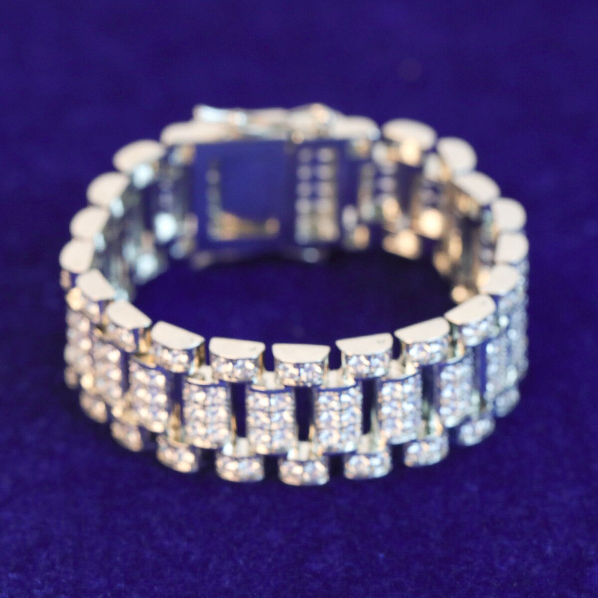 The Iced Prestige | Flooded Ice Cluster Stone Watch Style Thick Band Mens Bracelet