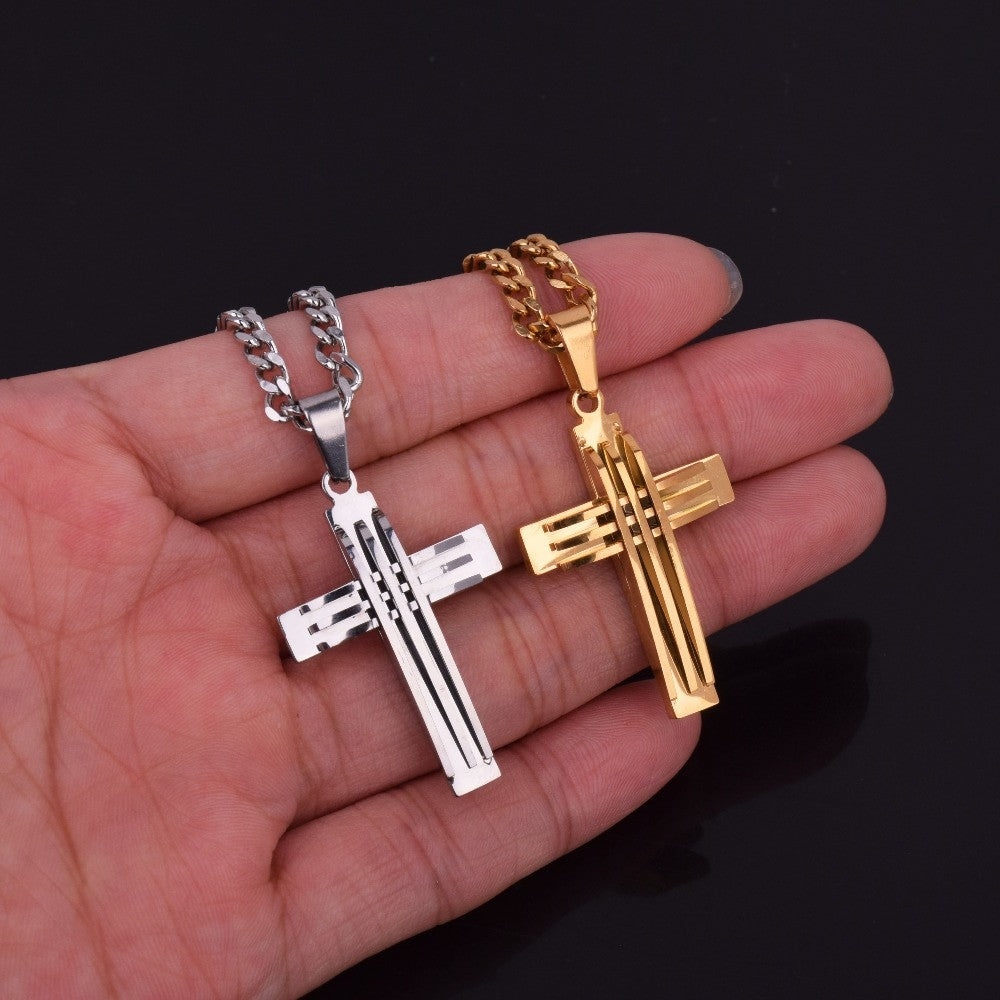Trinity Cross | Gold Silver Over No Fade Stainless Steel Pendant Chain Necklace