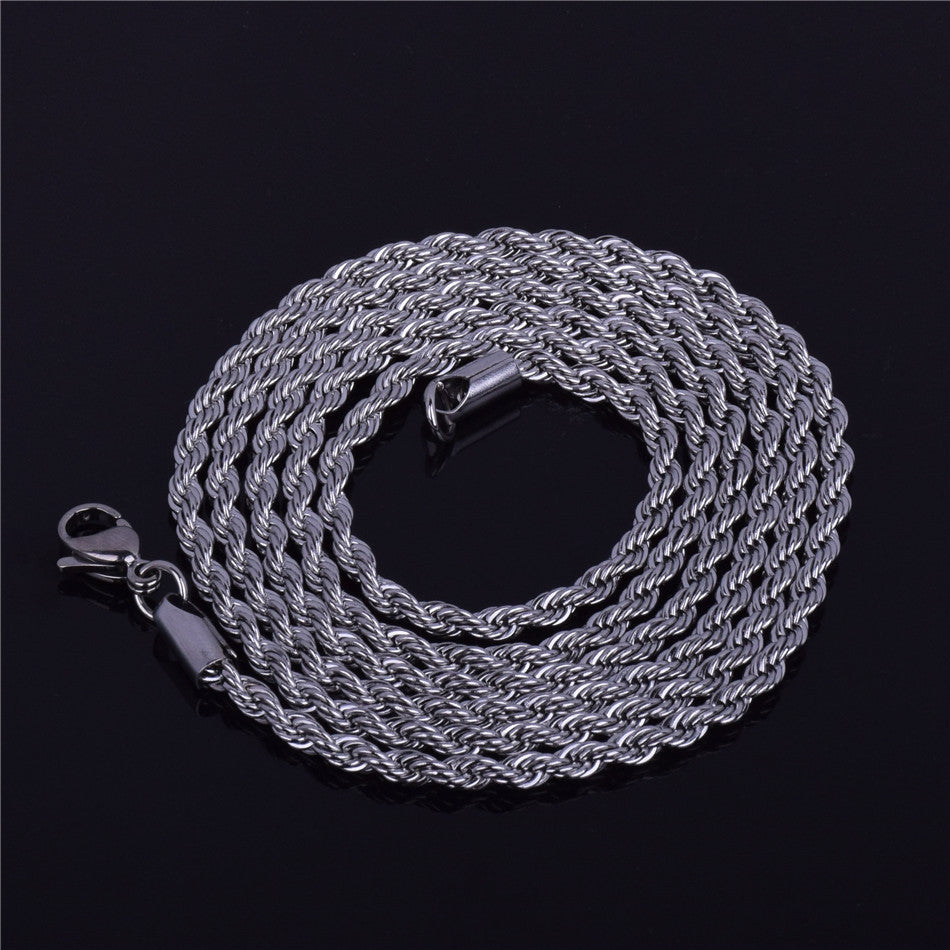 No Fade Silver Over Stainless Steel Rope Link Chain Necklace