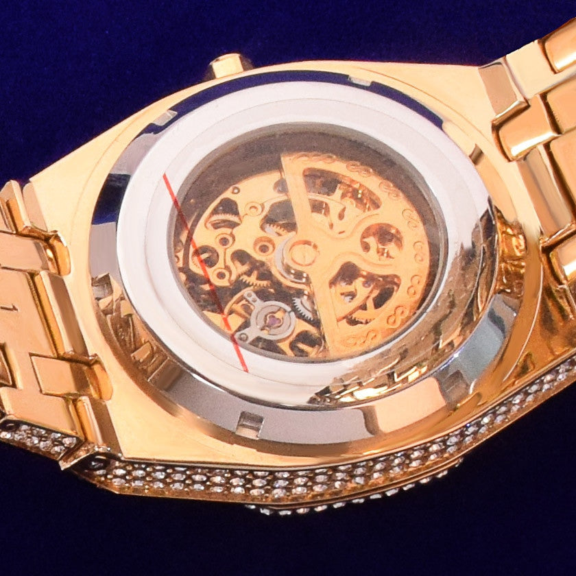 18k .925 Silver Rose Gold Men&#39;s Mechanical Dial Luxury Fully Iced Wrist Watch