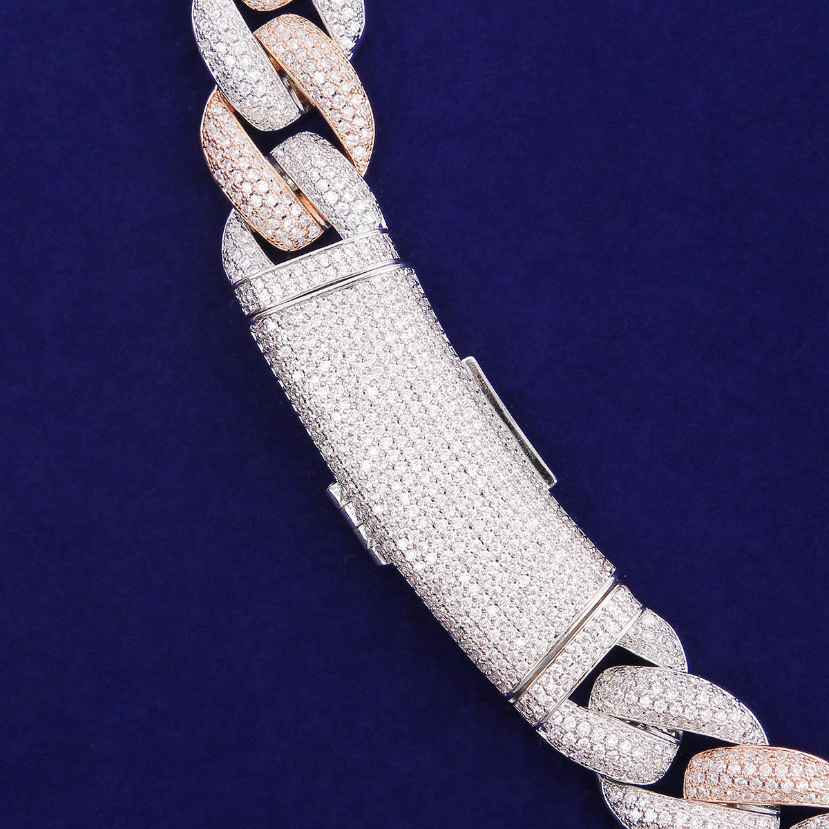 Rose & White Gold Flooded Iced Clasp 20mm Hip Hop Two Tone Miami Cuban Link Chain Necklace