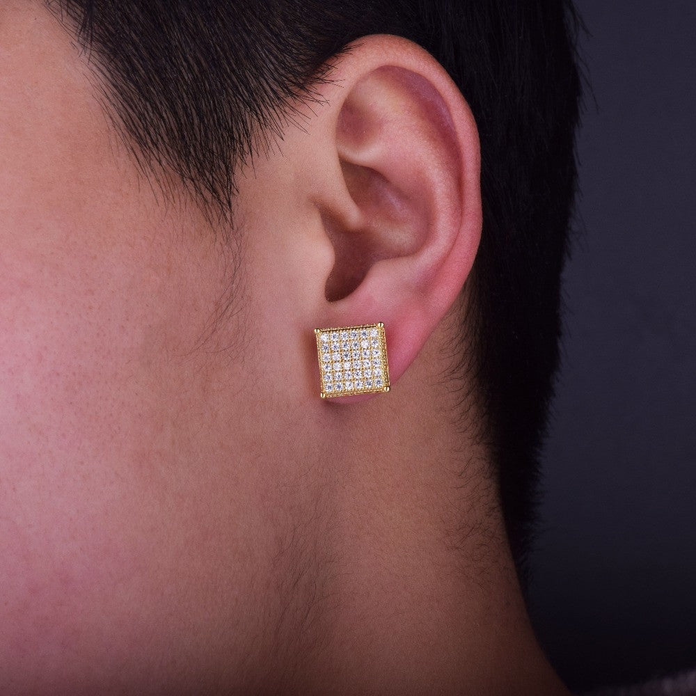 Iced Pillars | Mens VVS Diamond CZ Hip Hop 12mm Earrings 18k Gold Silver