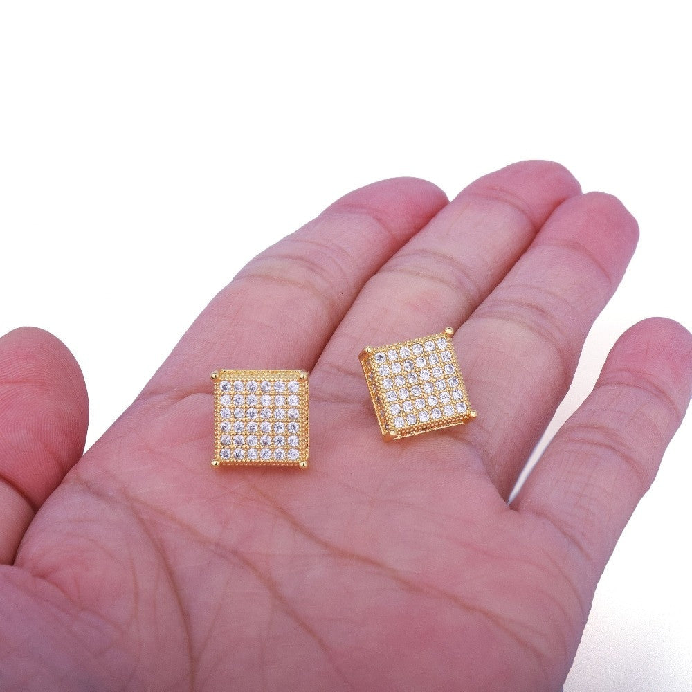 Iced Pillars | Mens VVS Diamond CZ Hip Hop 12mm Earrings 18k Gold Silver