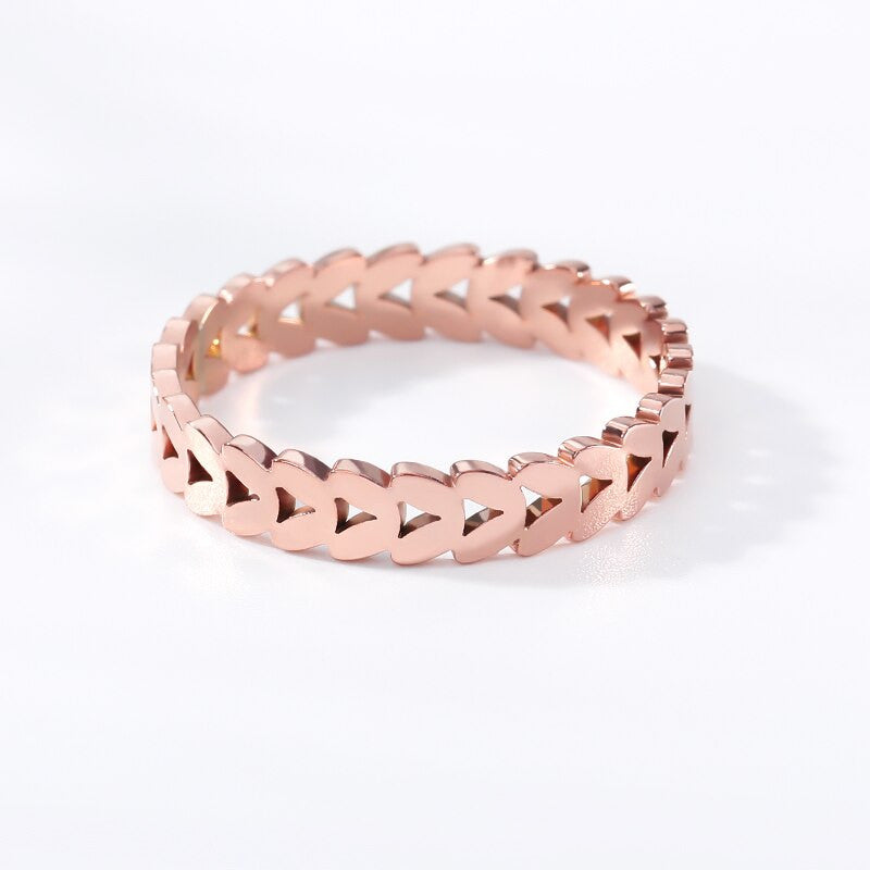 Ladies Casual Fashion 14k Platinum Rose Gold over Stainless Steel Dainty Leaf Rings