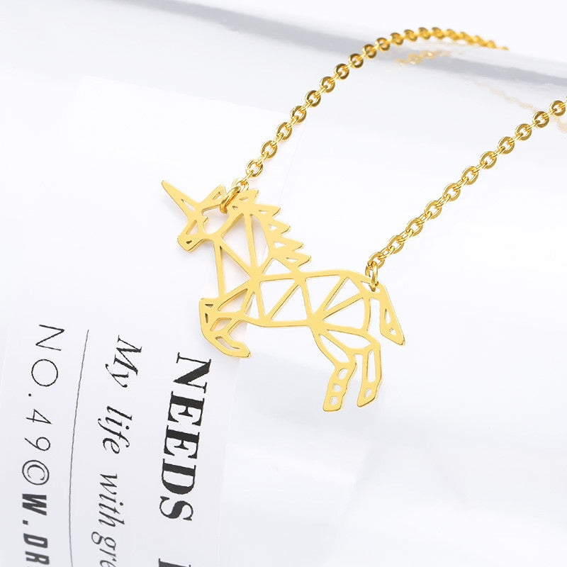 Ladies Boho Fashion Rose Yellow Gold Platinum over Stainless Steel Lucky Origami Unicorn Necklaces