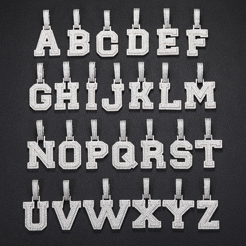 Mens Genuine VVS Diamond Solid 925 Sterling Silver Initial Letter Hip Hop Pendants