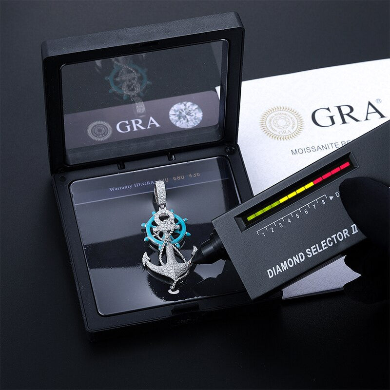 Glow In The Dark Genuine Diamond VVS Solid Silver Anchor Hip Hop Chain Pendant