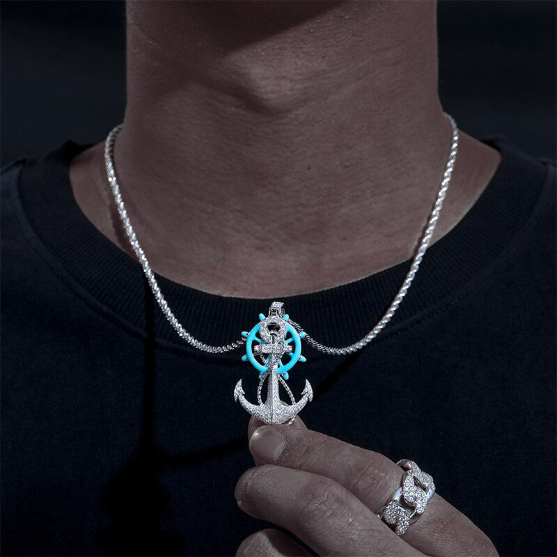 Glow In The Dark Genuine Diamond VVS Solid Silver Anchor Hip Hop Chain Pendant