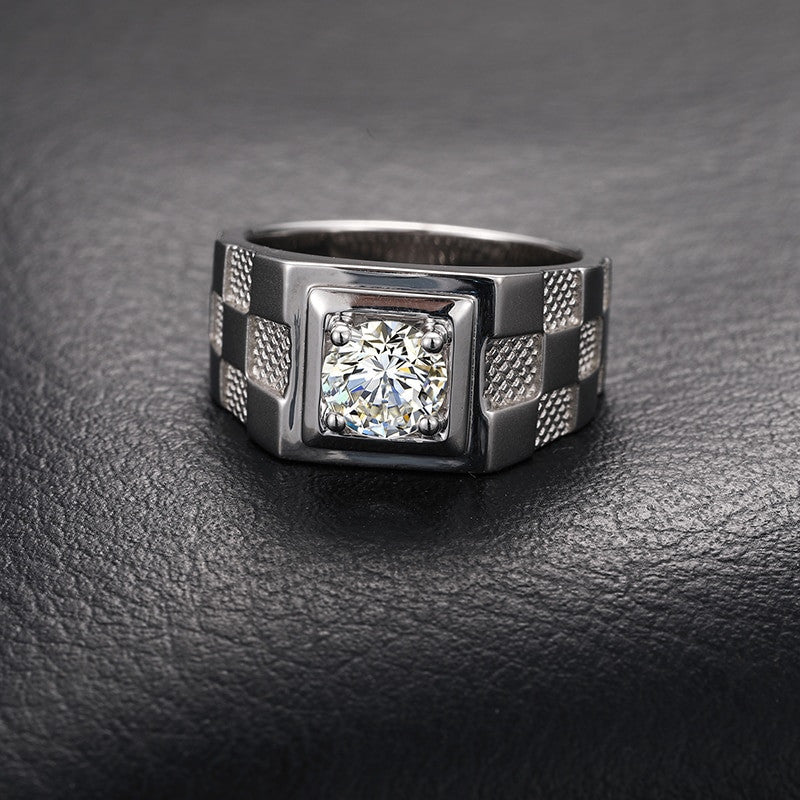 Mens Genuine VVS Lab Diamond Centerstone Rhombus Solid Sterling Silver Hip Hop Rings