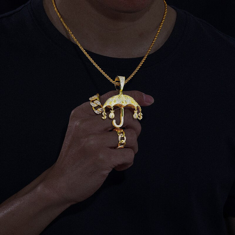 Rich Life | VVS Diamond Moissanite Raining Dollar Money Bag Umbrella Solid Silver Pendant