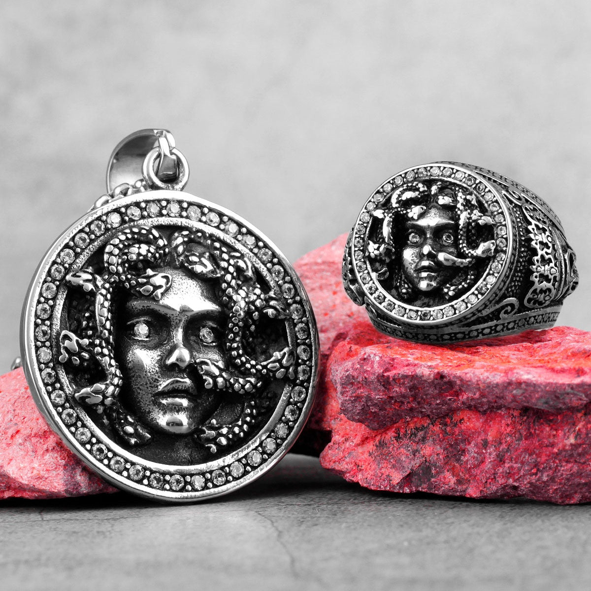 Medusa | Greek Mythology Stainless Steel No Fade Simulate Diamond Bling Pendant