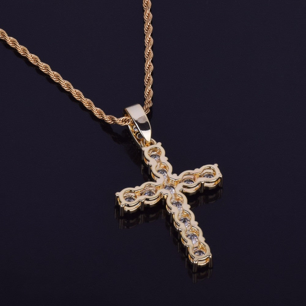 The Classic | 22k Gold 925 Silver 4 Prong Set Flooded Ice Hip Hop Cross Pendant