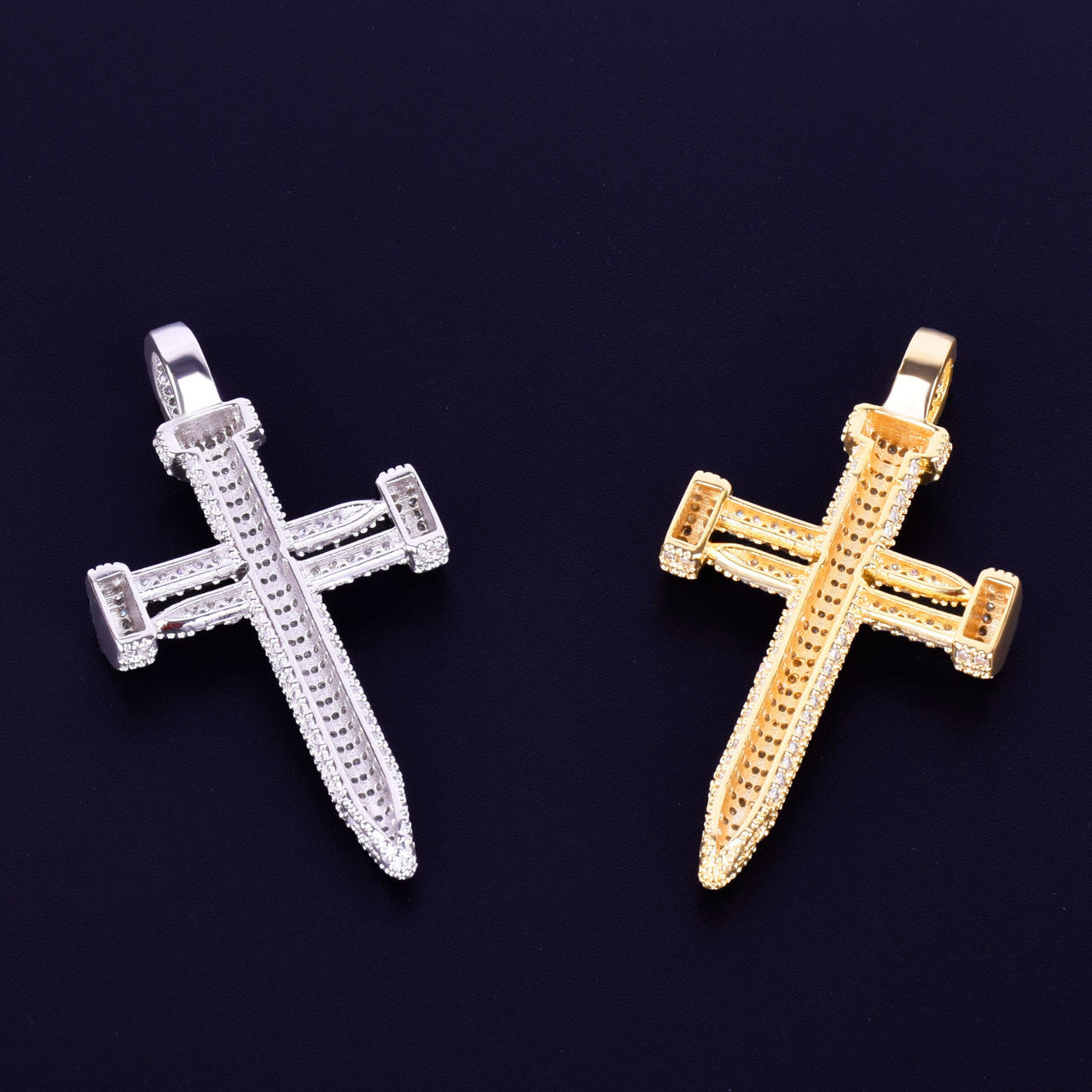 Radiant Grace | 18k Gold .925 Silver Flooded Crushed Ice Jesus Nail Cross Pendant